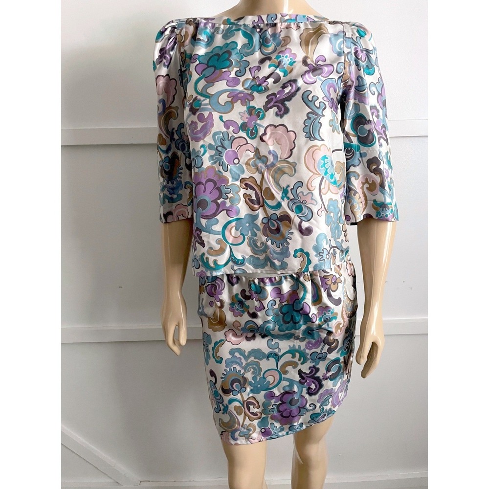 See By Chloe 100% Silk 2 Piece Mini Skirt Set Floral Paisley Skirt US 2